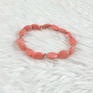“Coral Glow” Salmon Coral Beaded Stretch Bracelet